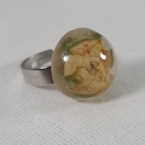 Unique Epoxy resin Ring with Rose - white