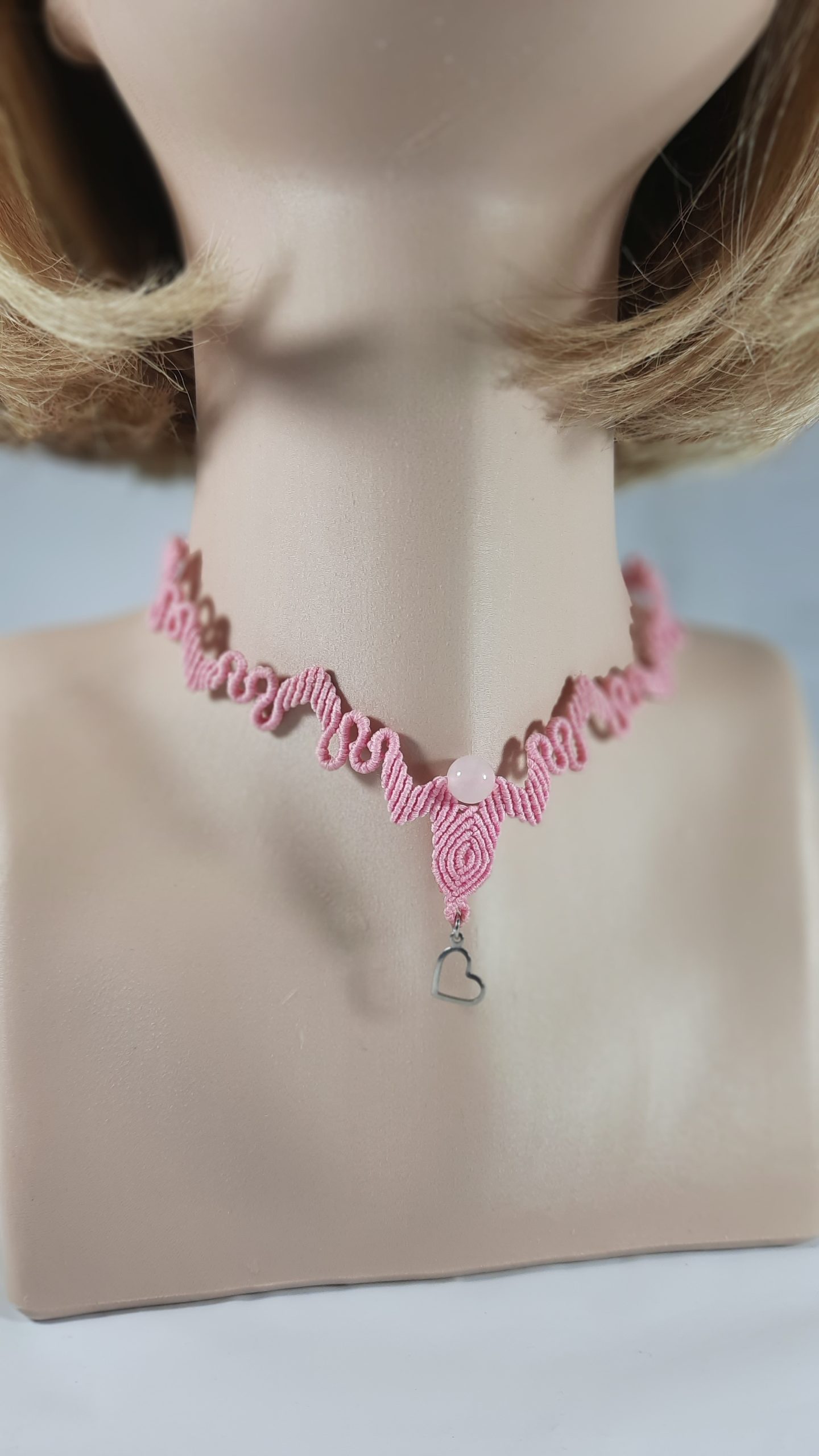 Pink Choker wit Rose Quartz