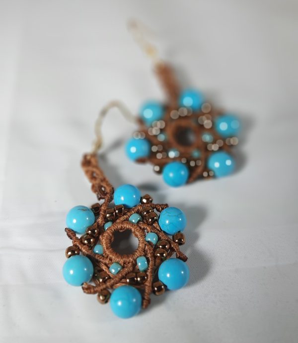 Macrame Earrings with Turquoise - Image 3